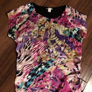 Black Abstract Print Embellished Rhinestones Shirt
